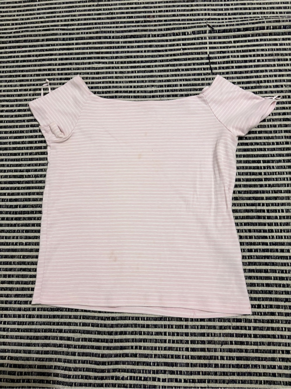 Hollister Light Pink Striped Off-Shoulder Crop Top